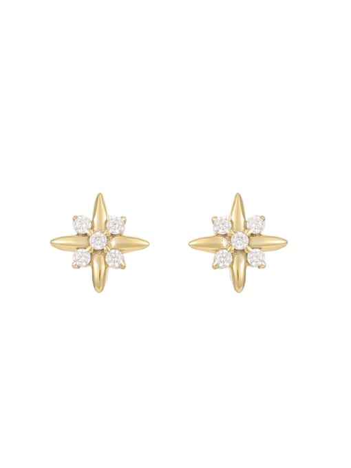 ES1546 [Gold] 925 Sterling Silver Cubic Zirconia Flower Minimalist Stud Earring